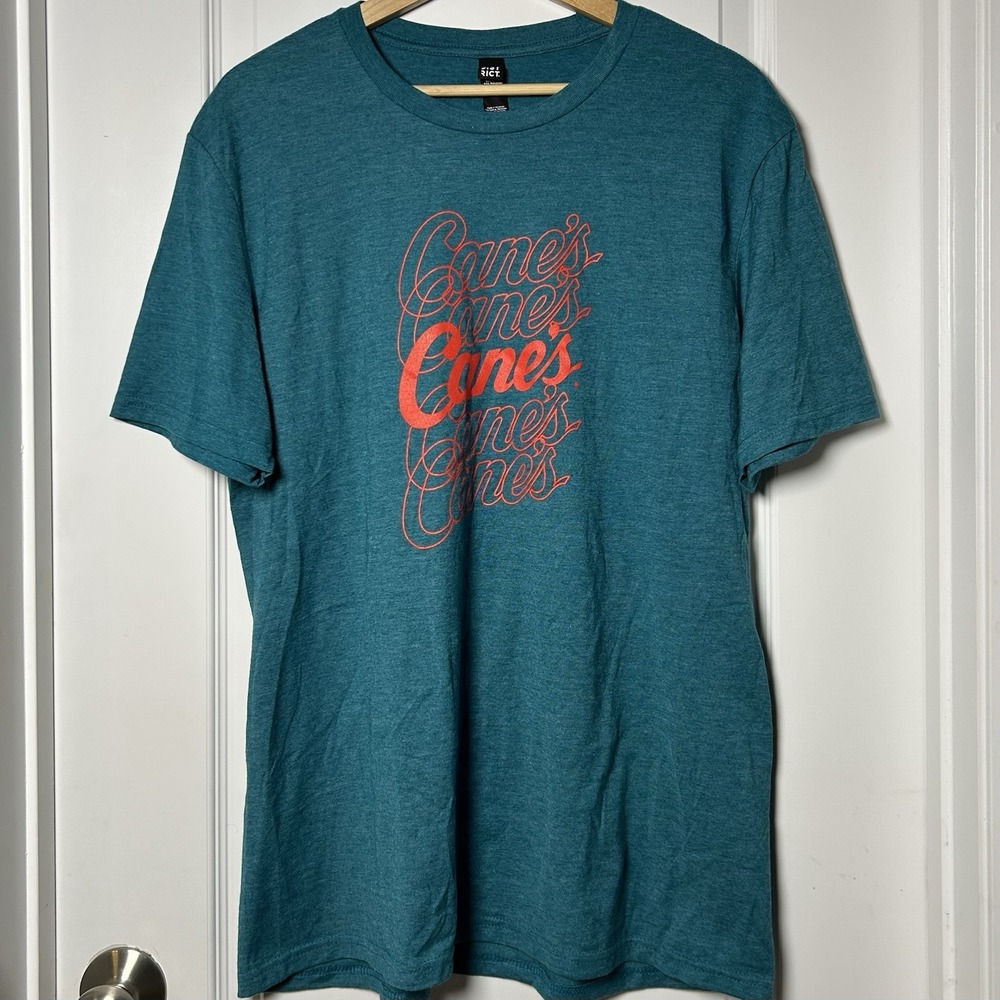 Raising Cane's Unisex Teal Red Graphic Print Logo Crew Neck Short Sleeve T-Shirt